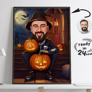 Custom Halloween Cartoon Portrait, Halloween Portrait, Halloween Gift, Halloween Caricature, Custom Caricature, Caricature from Photo