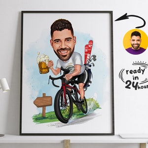 Retrato de ciclista personalizado, retrato de motociclista, regalo de ciclista, caricatura de ciclista, caricatura personalizada, caricatura de foto