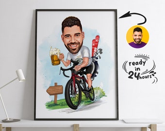Personalized Cyclist Cartoon Portrait, Biker Portrait, Cyclist Gift, Cyclist Caricature, Custom Caricature, Caricature from Photo