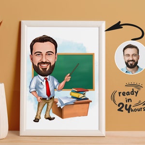 Custom Male Teacher Cartoon, Teacher Caricature from Photo, Gift for Teacher, Teacher Portrait, Teacher Cartoon, Fun Teacher Caricature