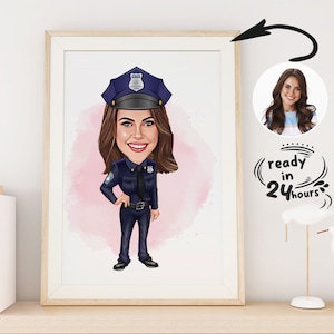 Benutzerdefinierte weibliche Polizei Cartoon Porträt, Polizei Porträt, Polizist Geschenk, Polizei Karikatur, Polizist Karikatur vom Foto