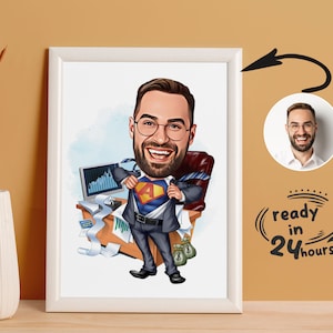 Custom Super Boss Cartoon Portrait, Super Boss Caricature, Gift for Male Boss, Boss Cartoon, Funny Boss, Boss Caricature from Photo