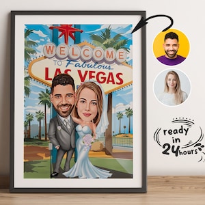 Caricatura de casamento para casal em Vegas, Caricatura de casamento, Presente para casal, Caricatura de casamento de foto, Caricatura de casamento em Las Vegas, Vegas