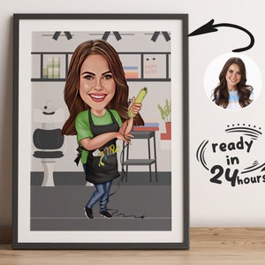 Custom Woman Hairdresser Cartoon Portrait, Hairdresser Portrait, Gift for Hairdresser, Hairdresser Caricature from Photo, Barber Caricature