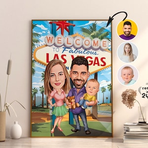 Custom Family Cartoon Portrait, Family Portrait, Gift for Family, Family Caricature, Caricature from Photo, Family in Las Vegas Caricature