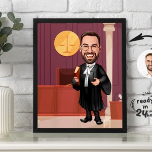 Retrato de caricatura de abogado personalizado, retrato de abogado, regalo de abogado, caricatura de abogado, caricatura personalizada, caricatura de abogado, caricatura a partir de una foto