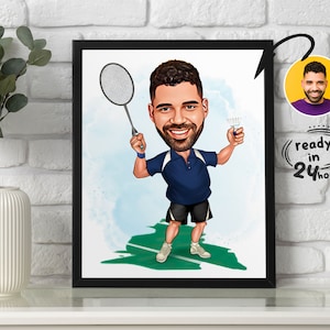 Benutzerdefinierte Badminton Spieler Cartoon Portrait, Badminton Karikatur, Geschenk für Badminton Spieler, Badminton Cartoon, benutzerdefinierte Karikatur vom Foto