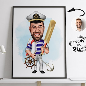 Custom Sailor Cartoon Portrait, Sailor Caricature, Sailor Gift, Seaman Cartoon, Sailor Portrait, Custom Caricature from Photo, Funny Sailor