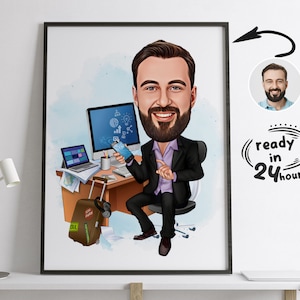Benutzerdefinierte Boss Karikatur vom Foto, Boss Geschenk für Männer, Boss Cartoon, lustige Boss Karikatur, Boss Karikatur, Geschenk für Boss, Boss Digitales Geschenk
