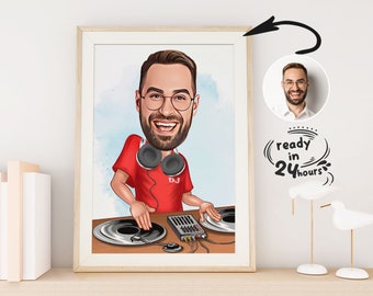 Custom DJ Cartoon Portrait, DJ Caricature, Gift for Dj, Funny Dj Caricature, Dj Portrait, DJ Caricature from Photo, Dj Boxer Draw, Dj Gift