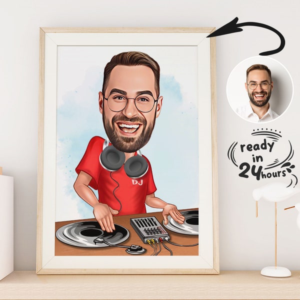 Custom DJ Cartoon Portrait, DJ Caricature, Gift for Dj, Funny Dj Caricature, Dj Portrait, DJ Caricature from Photo, Dj Boxer Draw, Dj Gift