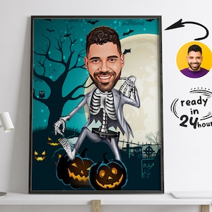 Custom Halloween Cartoon Portrait, Halloween Portrait, Halloween Gift, Halloween Caricature, Custom Caricature, Caricature from Photo