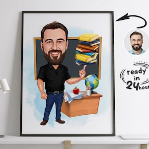Benutzerdefinierte männliche Lehrer Cartoon, Lehrer Karikatur vom Foto, Geschenk für Lehrer, Lehrer Porträt, Lehrer Cartoon, lustige Lehrer Karikatur