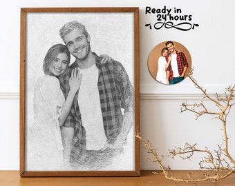 Retrato personalizado a partir de una foto, estilo lápiz de carboncillo, regalo para la familia, pintura a partir de una foto, regalo personalizado, dibujo digital.