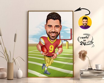 Custom Football Cartoon Portrait, Football Portrait, Football Gift, American Football Caricature, Custom Caricature, Caricature from Photo