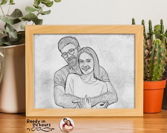 Retrato personalizado a partir de una foto, estilo lápiz de carboncillo, regalo para la familia, pintura a partir de una foto, regalo personalizado, dibujo digital.