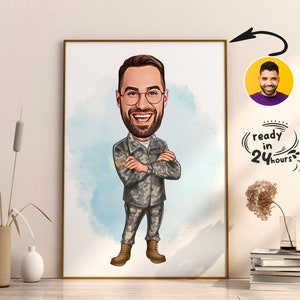Custom Soldier Cartoon Portrait, Soldier Portrait, Soldier Gift, Soldier Caricature, Personalized Military Gift, Veterans Day Gift, Soldier