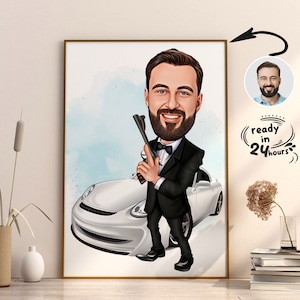 Kundenspezifisches lustiges Mannkarikatur-Porträt, männliche Karikaturagentgeschenk, benutzerdefinierte Karikatur, lustige Mannkarikatur, Karikatur vom Foto, Mittelkarikatur