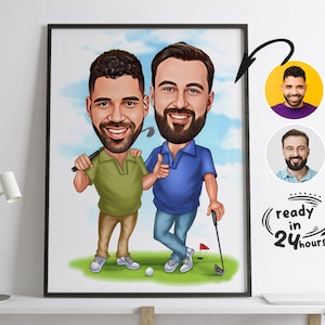 Benutzerdefiniertes Golfer Buddy Cartoon Porträt, Golfer Karikatur, Geschenk für Golfer, Golfer Geschenk, Golfer Cartoon, Benutzerdefinierte Cartoon, Karikaturzeichnung