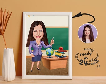 Custom Teacher Cartoon, Teacher Caricature from Photo, Gift for Teacher, Teacher Portrait, Teacher Cartoon Drawing, Fun Teacher Caricature