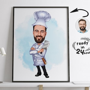Custom Male Chef Cartoon Portrait, Chef Caricature, Gift for Chef, Chef Cartoon, Funny Chef Gift, Custom Caricature from Photo, Butcher Gift