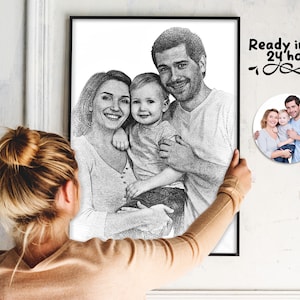 Benutzerdefinierte Skizze Portrait vom Foto, Kohlestift Stil, Geschenk für Familie, Gemälde vom Foto, personalisiertes Geschenk, digitale Skizze Zeichnung