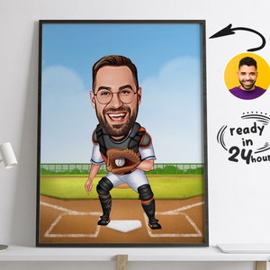 Personalisierte Baseballspieler Cartoon Porträt, Baseball Karikatur, Geschenk für Baseballspieler, Baseball Cartoon, kundenspezifische Karikatur vom Foto