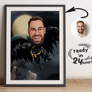Retrato de superhéroe personalizado, retrato de superhéroe, regalo para papá, caricatura de súper papá, caricatura de superhéroe, caricatura a partir de una foto