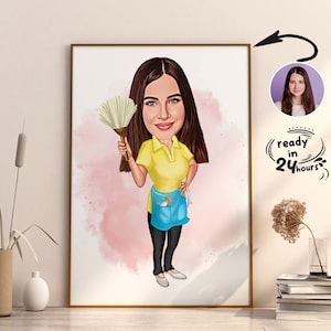 Custom Cleaner Cartoon Portrait, Cleaner Portrait, Gift for Cleaner, Cleaner Caricature, Caricature from Photo, Cleaning Service Caricature