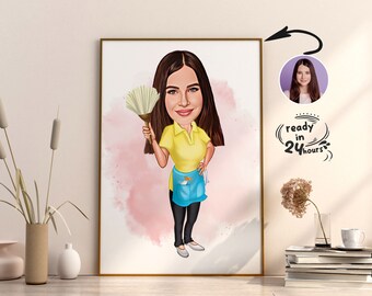 Custom Cleaner Cartoon Portrait, Cleaner Portrait, Gift for Cleaner, Cleaner Caricature, Caricature from Photo, Cleaning Service Caricature