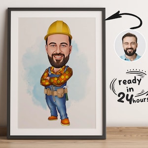 Aangepaste bouw cartoonportret, bouwkarikatuur, bouwcadeau, bouwcartoon, bouwkarikatuur van foto
