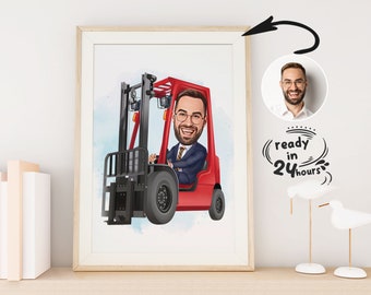 Custom Forklift Caricature from Photo, Forklift Driver Gift, Forklift Cartoon, Funny Forklift Caricature, Forklift Caricature from Photo