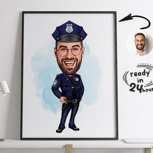 カスタム警察漫画肖像画、警察肖像画、警察官ギフト、警察似顔絵、写真からの似顔絵、警察官似顔絵