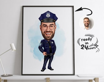 Anpassat polistecknat porträtt, polisporträtt, polisgåva, poliskarikatur, karikatyr från foto, poliskarikatyr