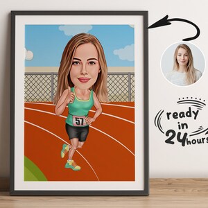 Retrato de corredor personalizado, caricatura de corredor, regalo de corredor, caricatura de corredor, caricatura personalizada, caricatura a partir de una foto, caricatura deportiva