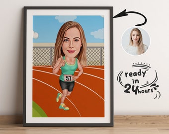Custom Runner Cartoon Portrait, Runner Portrait, Runner Gift, Runner Caricature, Custom Caricature, Caricature from Photo, Sports Caricature