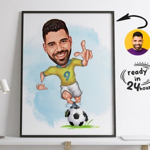 Custom Soccer Player Cartoon Portrait, Soccer Caricature, Soccer Gift, Footballer Cartoon, Soccer Portrait, Custom Caricature from Photo