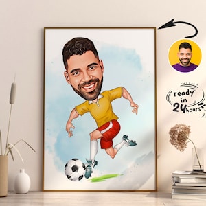 Retrato de caricatura de jugador de fútbol personalizado, caricatura de fútbol, regalo de fútbol, caricatura de futbolista, retrato de fútbol, caricatura personalizada a partir de foto