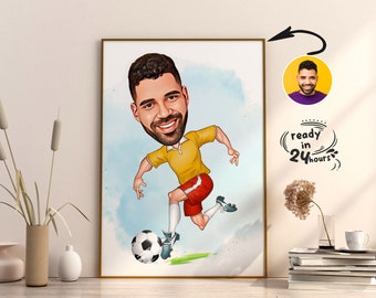 Custom Soccer Player Cartoon Portrait, Soccer Caricature, Soccer Gift, Footballer Cartoon, Soccer Portrait, Custom Caricature from Photo