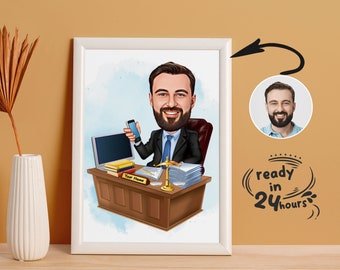 Custom Lawyer Cartoon Portrait, Lawyer Portrait, Lawyer Gift, Lawyer Cartoon, Custom Cartoon, Lawyer Caricature, Caricature from Photo