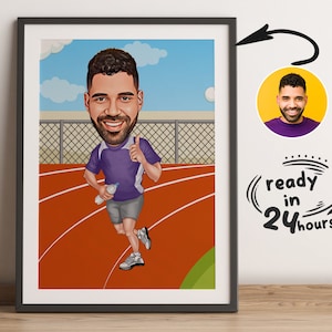 Niestandardowy portret biegacza z kreskówek, portret biegacza, prezent dla biegacza, karykatura biegacza, niestandardowa karykatura, karykatura ze zdjęcia, karykatura sportowa