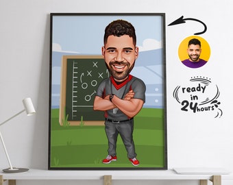Custom Coach Cartoon Portrait, Coach Portrait, Gift for Coach, Coach Cartoon, Coach Caricature, Caricature from Photo, Rugby Coach Cartoon