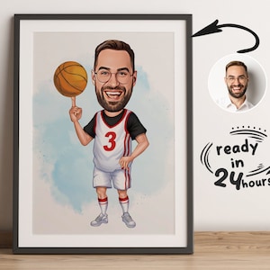 Aangepaste basketbalspeler cartoonportret, basketbalkarikatuur, cadeau voor basketbalspeler, basketbalportret, karikatuur van foto