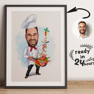 Custom Male Chef Cartoon Portrait, Chef Caricature, Gift for Chef , Chef Cartoon, Funny Chef Gift, Custom Caricature from Photo, Chef Gift