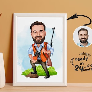 Custom Hunter Cartoon Portrait, Hunter Portrait, Gift for Hunter, Hunter Caricature, Unique Hunter Gift, Hunter Caricature from Photo