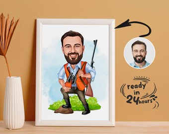 Custom Hunter Cartoon Portrait, Hunter Portrait, Gift for Hunter, Hunter Caricature, Unique Hunter Gift, Hunter Caricature from Photo