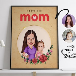 Personalized Mother Cartoon Portrait, Gift for Mother, Mother Caricature, Caricature from Photo, Mother&#39;s Day Gift, Mother&#39;s Day Caricature