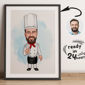Ritratto di uno chef maschio personalizzato, caricatura di uno chef, regalo per uno chef, cartone animato di uno chef, regalo divertente per uno chef, caricatura personalizzata da foto, regalo per uno chef