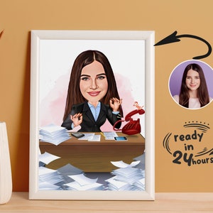 Custom Woman Coworker Cartoon Portrait, Coworker Caricature, Gift for Coworker, Coworker Cartoon, Coworker Gift, Caricature from Photo
