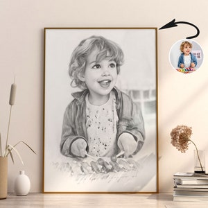 May include: Black and white pencil drawing of a child playing a toy xylophone. The child is smiling and has curly hair. The drawing is framed in a gold frame.